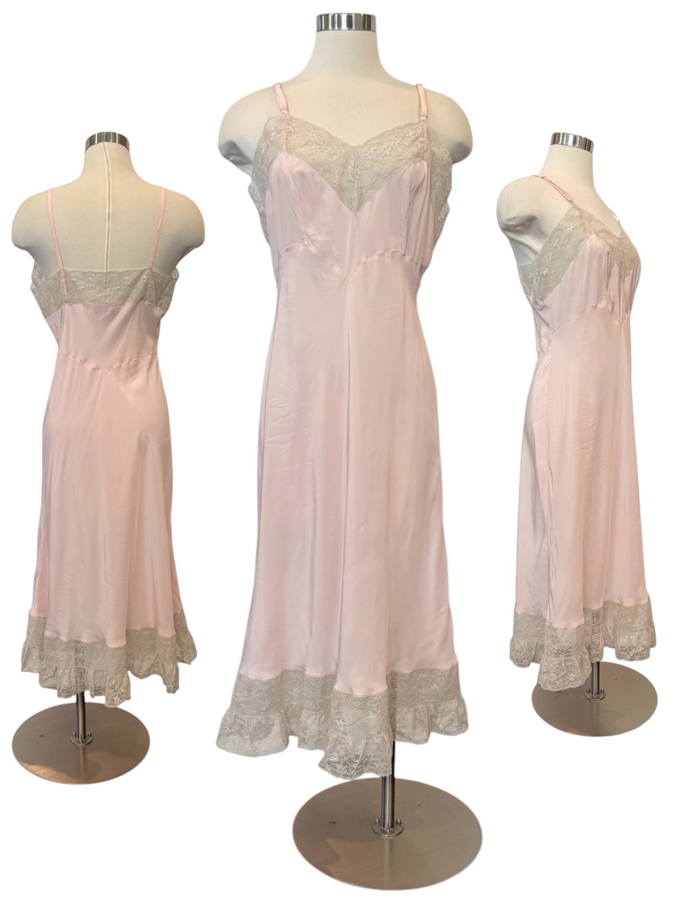 1940s Silky Rayon Pink Ivory Lace Skycharmer Skylon Vintage Full Slip Dress 18 L - Picture 2 of 13